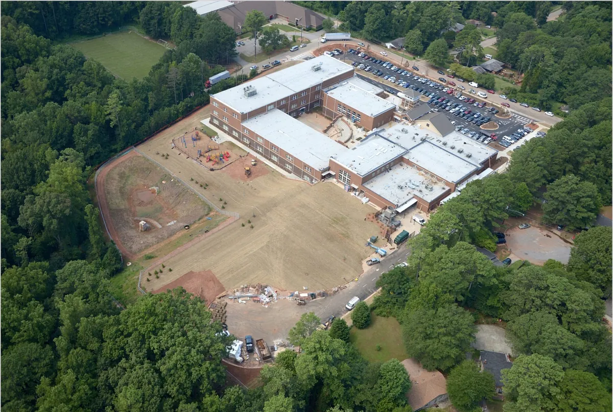 Aerial view of Peachcrest Elementary School under construction