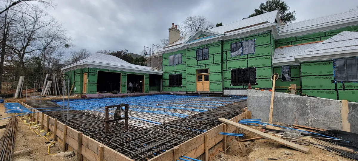 Reinforcing steel placed for a foundation pour, ready for inspection
